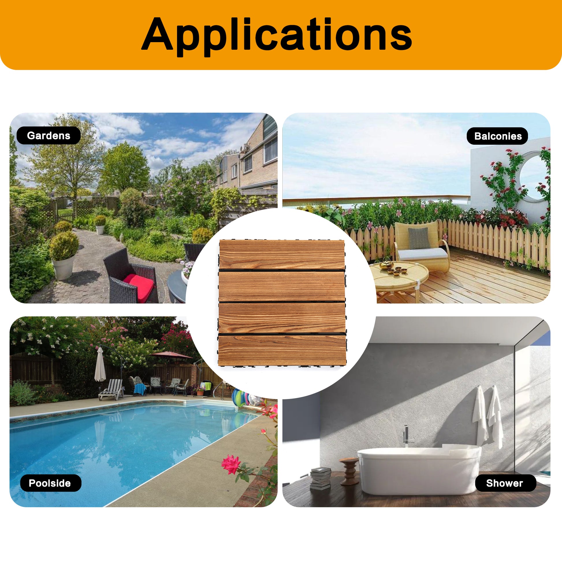 36Pcs Diy Wood Plastic Carbonized Floor, 8Pcs Simulated Lawn, Waterproof And Sunscreen Transform Your Outdoor Space Wood Wood Plastic