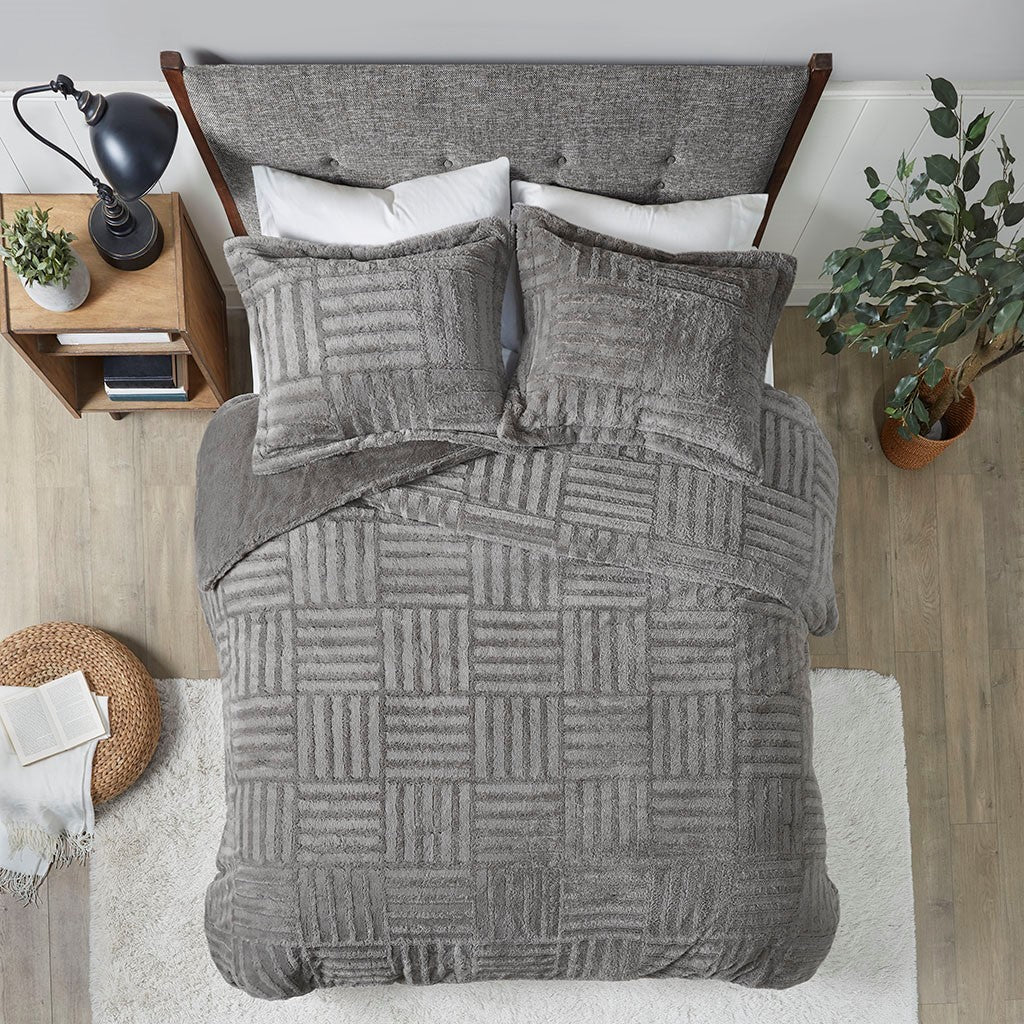 Fur Down Alternative Comforter Mini Set King Grey Faux Fur