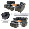 Patio Furniture Set, 10 Piece Outdoor Conversation Set, Coffeetable With Ottomans, Solid Wood Coffee Table Grey Rattan