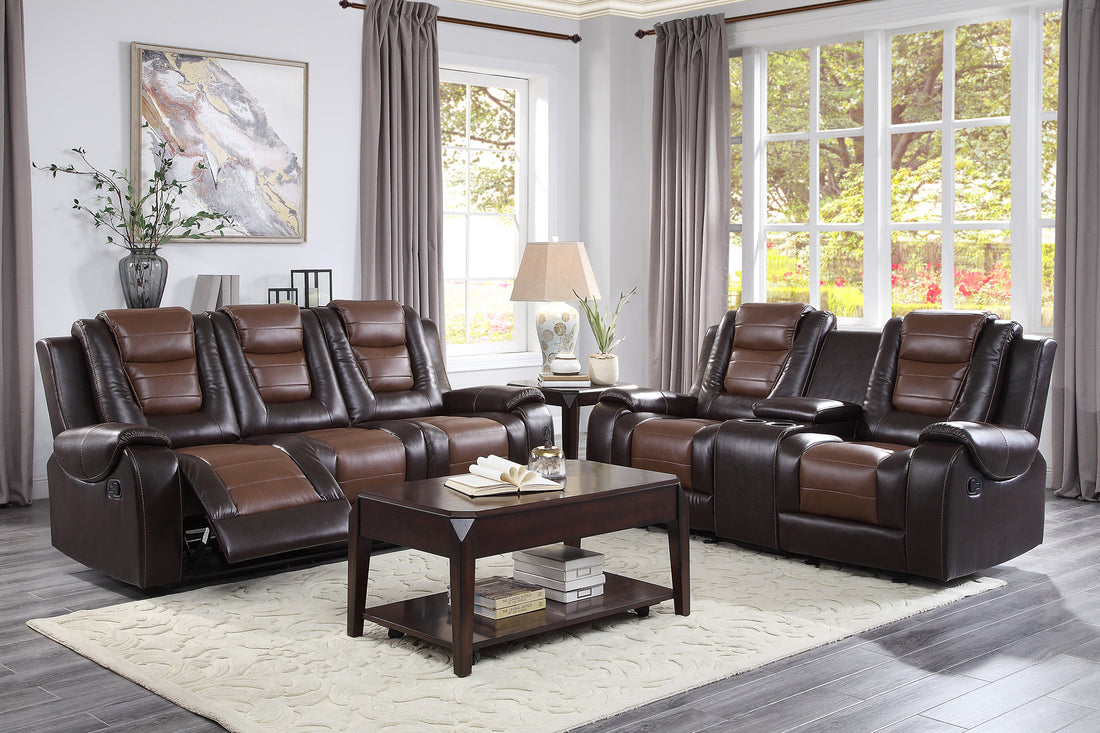 Modern Luxury Living Room Sofa Set 2Pc Reclining Sofa Loveseat Formal Furniture Premium Faux Leather Upholstery Comfortable Two Tone Brown Finish Dark Brown,Light Brown Faux Leather Wood Primary Living Space Luxury,Modern Plywood,Solid Wood 5 Seat