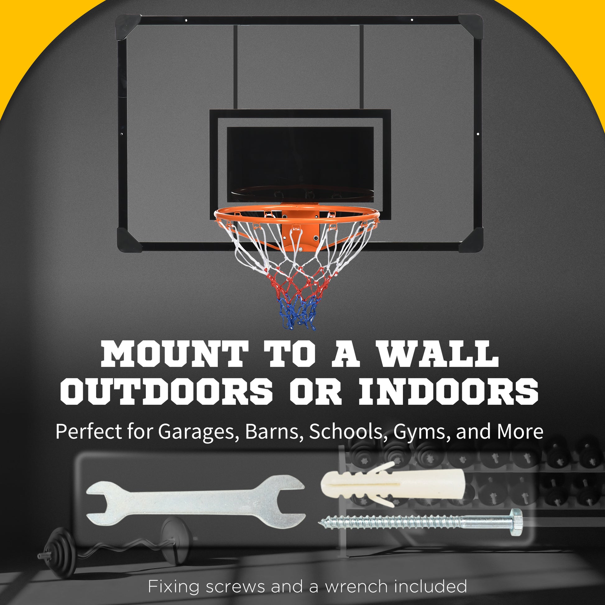 Soozier Wall Mounted Basketball Hoop With 45" X 29" Shatter Proof Backboard, Durable Rim And All Weather Net For Indoor And Outdoor Use Colorful Steel