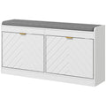Homcom Shoe Bench, Entryway Bench With 2 Flip Drawers, Seating Cushion, And 2 Vents For 8 Pairs Of Shoes For Hallway, White White Mdf