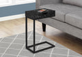 Accent Table, C Shaped, End, Side, Snack, Storage Drawer, Living Room, Bedroom, Black Marble Look Laminate, Black Metal, Contemporary, Modern Black Metal