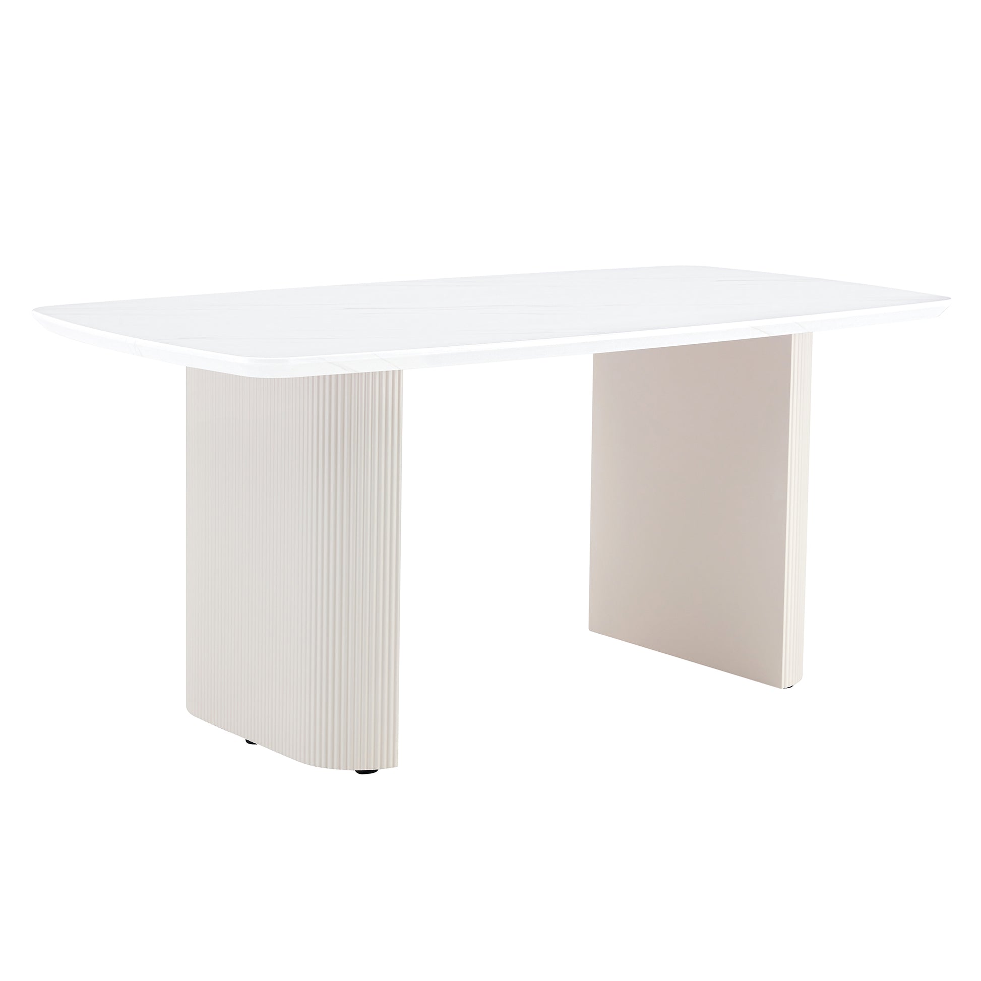 Cream Style Mdf White Dining Table.It Is A Furniture With A Warm And Soft Appearance, Suitable For Creating A Comfortable And Friendly Dining Environment, Suitable For Kitchens, Dining Rooms,Etc. White Mdf