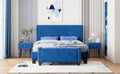 4 Pieces Bedroom Sets Queen Size Upholstered Bed Frame With Rivet Design,Nightstands And Tufted Storage Ottoman,Blue Box Spring Not Required Queen Blue 4 Piece Set Solid Wood Mdf