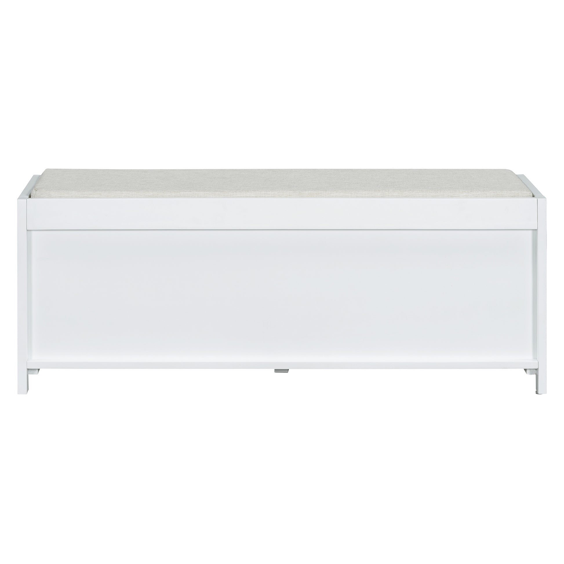 Distressed Shutter Storage Bench With Acacia Veneer For Retro Charm For Living Room, Entryway White White Mdf