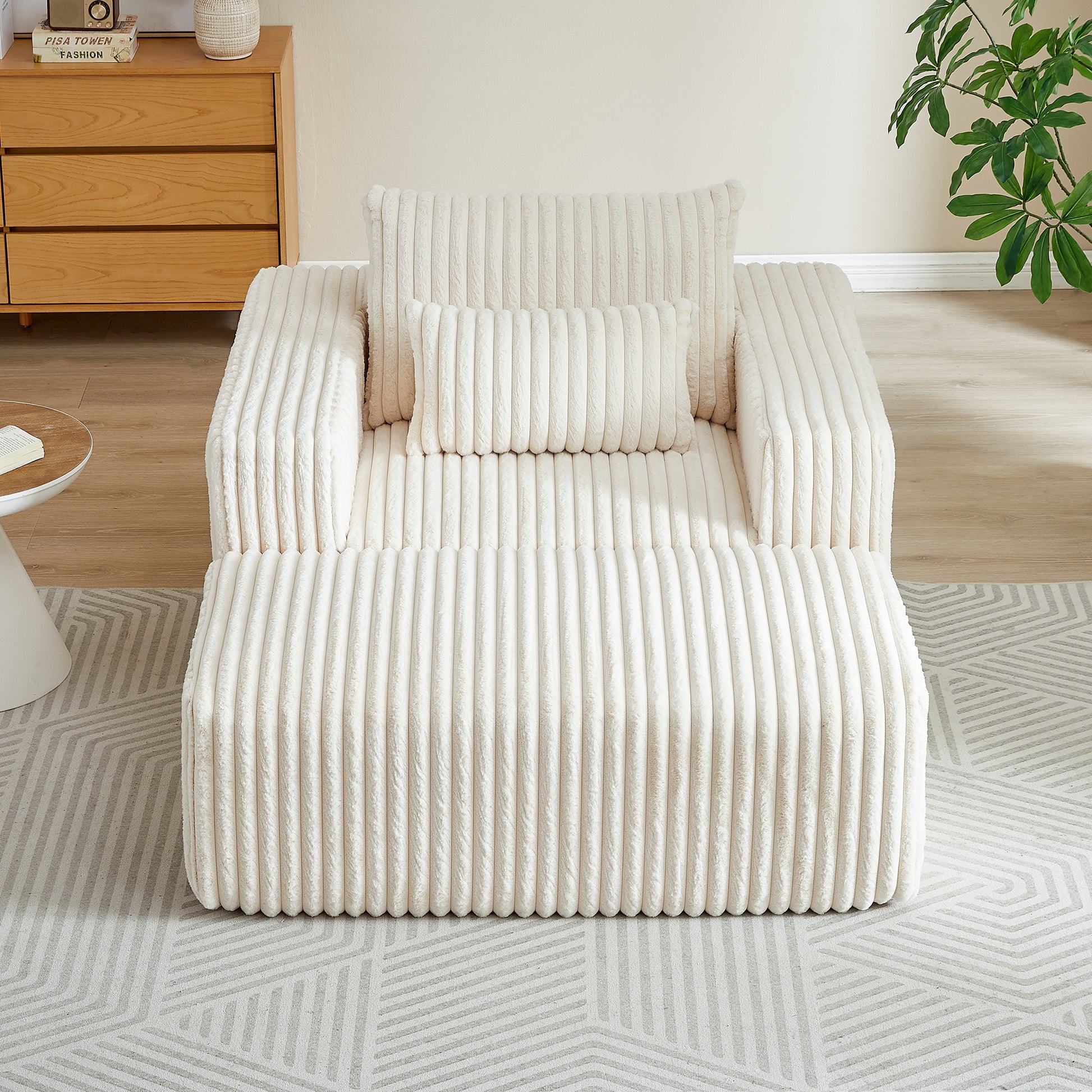 62.5 Inch Corduroy Sponge Sofa Lounge Chair With Removable Footrest,No Assembly Required,Fluffy Modern Sleeper Chair For Indoor Living Room Bedroom Beige Foam Corduroy 1 Seat