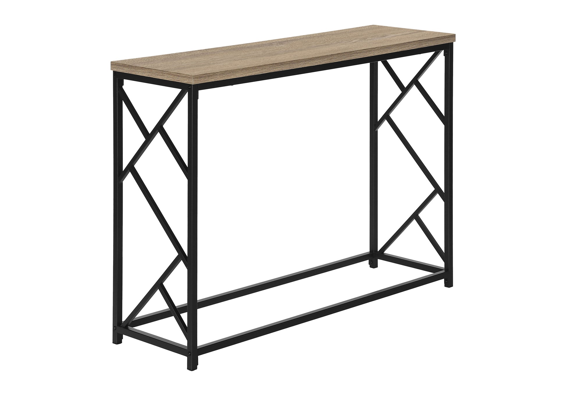 Accent Table, Console, Entryway, Narrow, Sofa, Living Room, Bedroom, Brown Laminate, Black Metal, Contemporary, Modern Taupe Metal