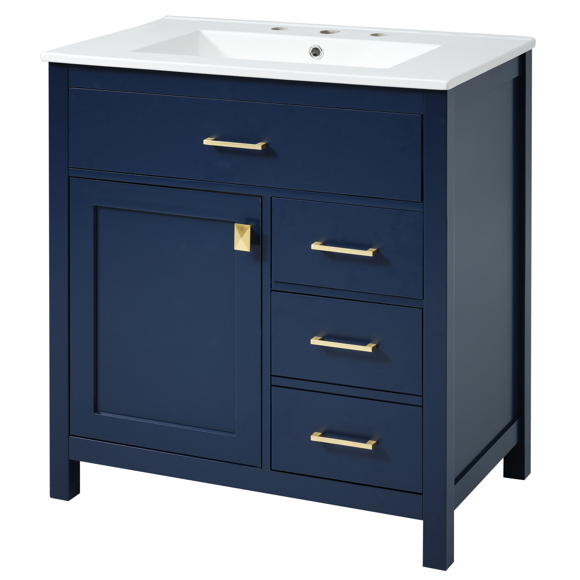 30 Inch Blue Bathroom Vanity With Ceramic Sink And Large Storage Ideal Choice For Small Bathrooms Blue Bathroom Solid Wood Mdf