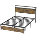 Queen Bed Frame With Led Lights And Charging Station Robust Metal Wood Construction, Rustic Wood Platform Bed Frame With 2 Drawers, No Box Spring Needed, Noise Free, Vintage Brown, Easy Assemble Box Spring Not Required Queen Black Brown Metal Brown
