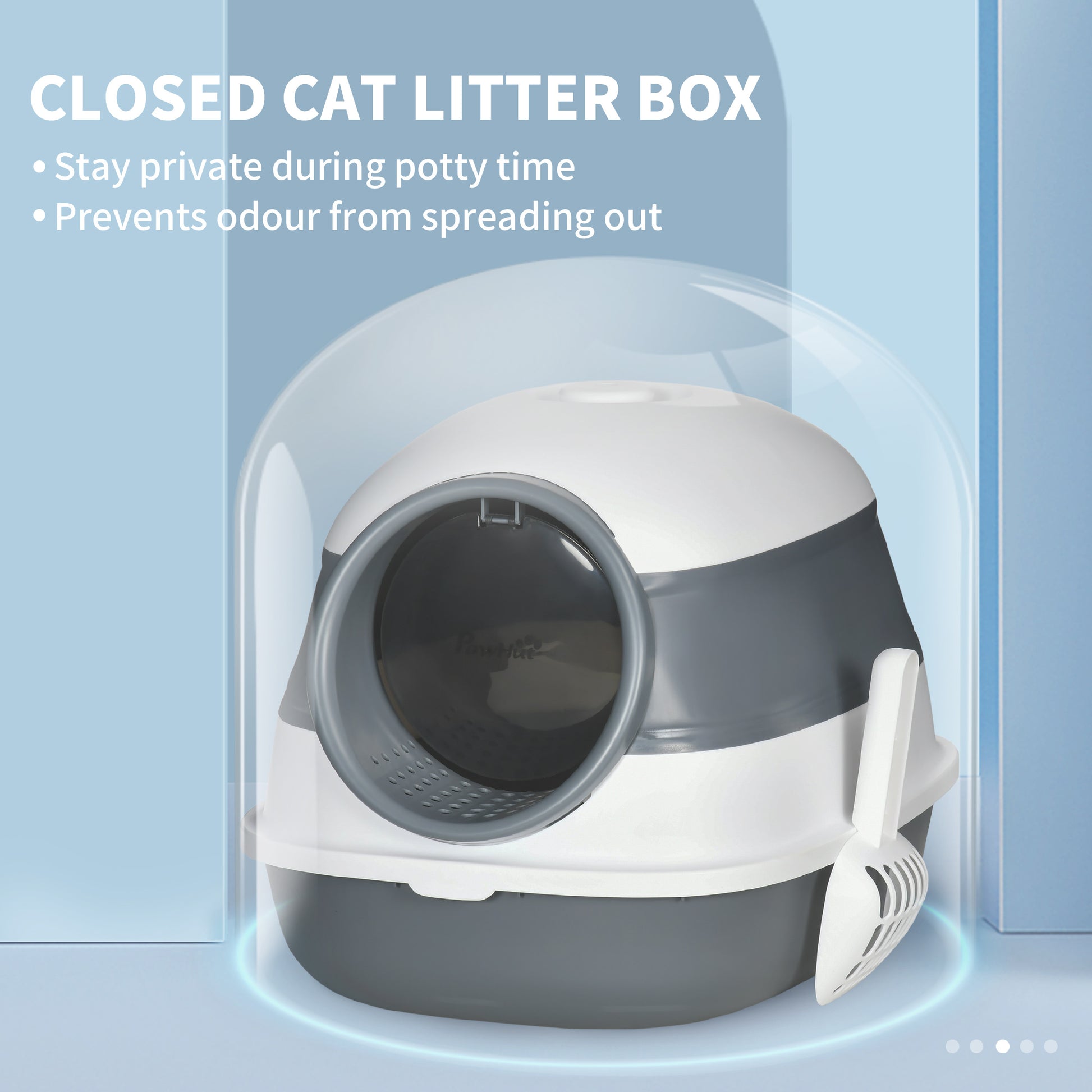 Pawhut Cat Litter Box With Lid, Covered Litter Box W High Sides, Air Freshener, Large Two Way Entrance Kitty Litter Box, Foldable, Easy Clean, White, And Gray White Abs