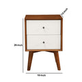 Stylish Wooden Nightstand With Two Drawers And Flared Legs, Brown And White Brown White Solid Wood