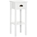 Homcom 2 Tier Side Table With Drawer, Narrow End Table With Bottom Shelf, For Living Room Or Bedroom, White White Mdf