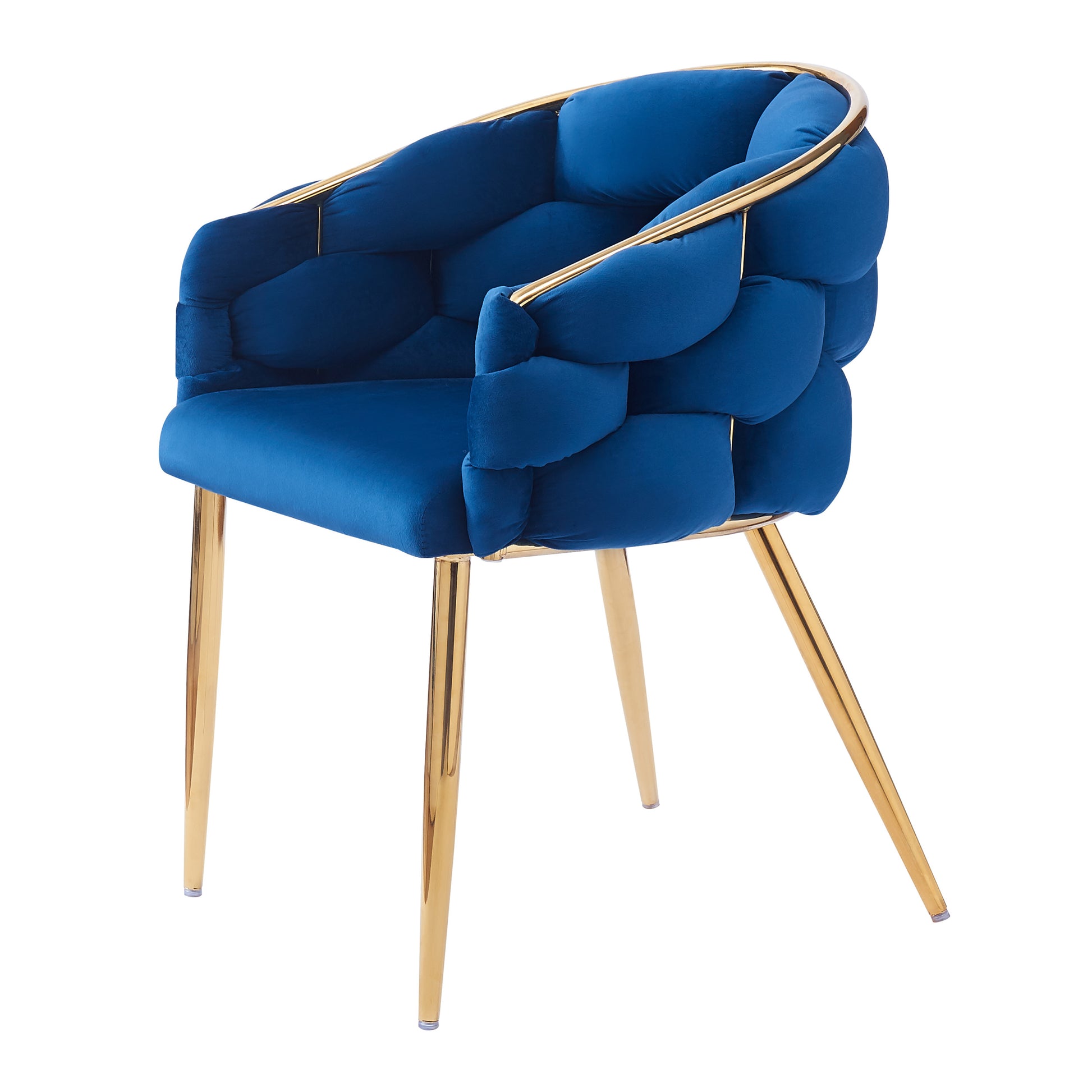 Luxury Handmade Accent Chair With Gold Legs, Modern Velvet Armchair For Living Room And Bedroom Blue Foam Velvet