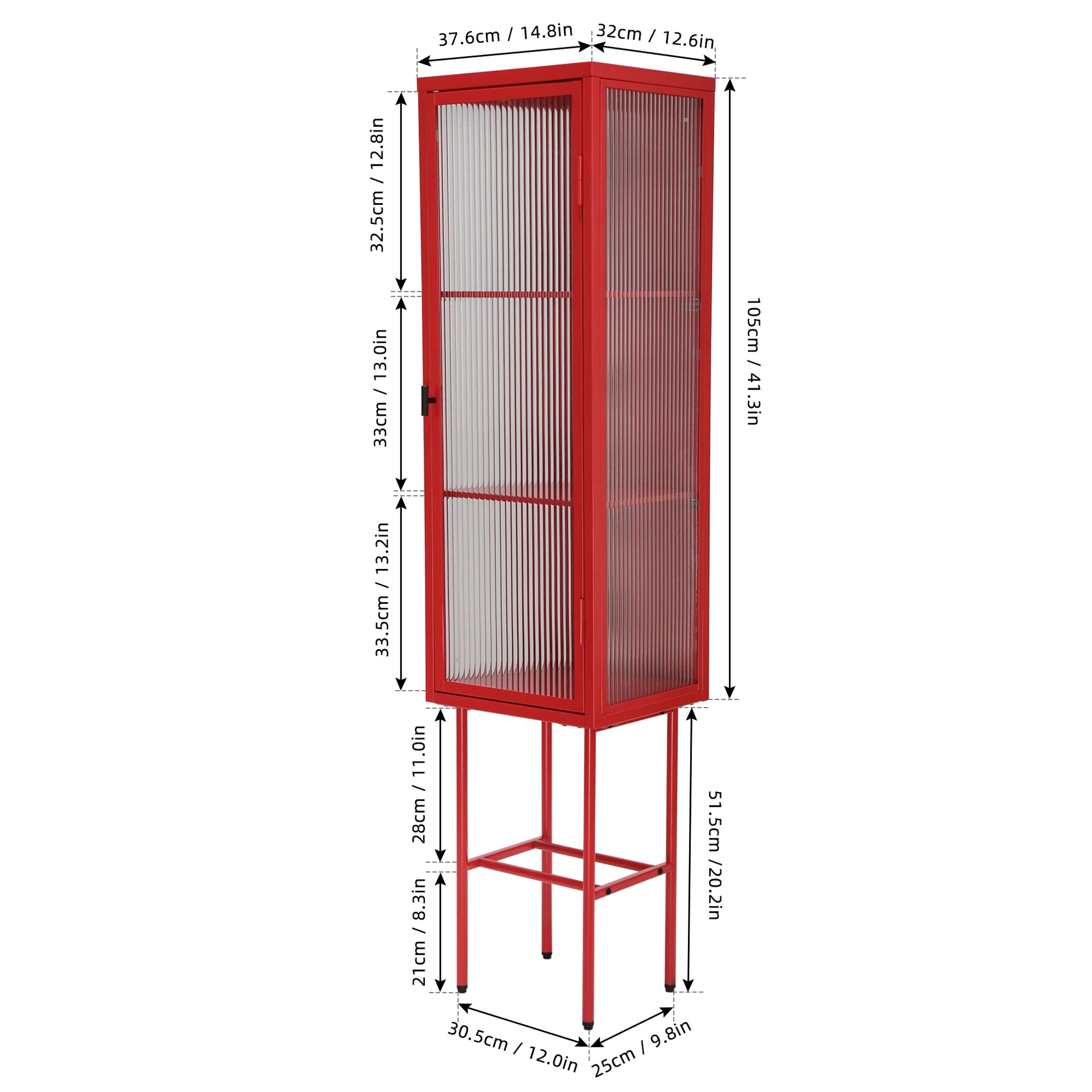 Retro Style Freestanding Metal Tall Display Cupboard With Glass Door And Three Detachable Shelves For Office, Living Room, Kitchen Console Sideboard,Bedside Entryway Red Old Sku:W68751719 Red Steel