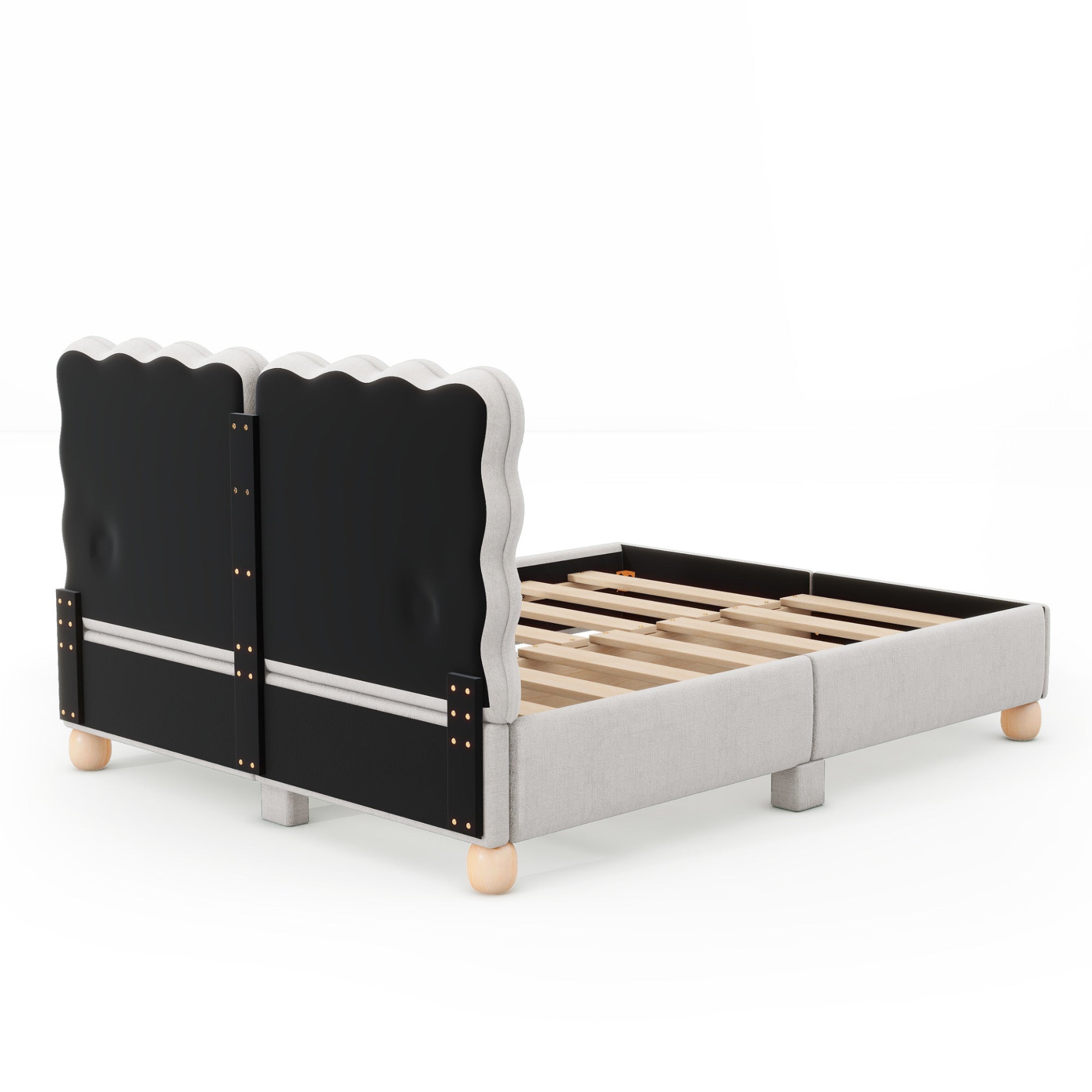 Full Size Upholstered Platform Bed with Support beige-upholstered