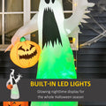 Homcom 5.9' Halloween Inflatable Outdoor Decoration Ghost With Pumpkin, Blow Up Led Yard Decor For Garden, Lawn, Party, Holiday, Waterproof, Green White Polyester