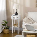 Homcom 2 Tier Side Table With Drawer, Narrow End Table With Bottom Shelf, For Living Room Or Bedroom, White White Mdf