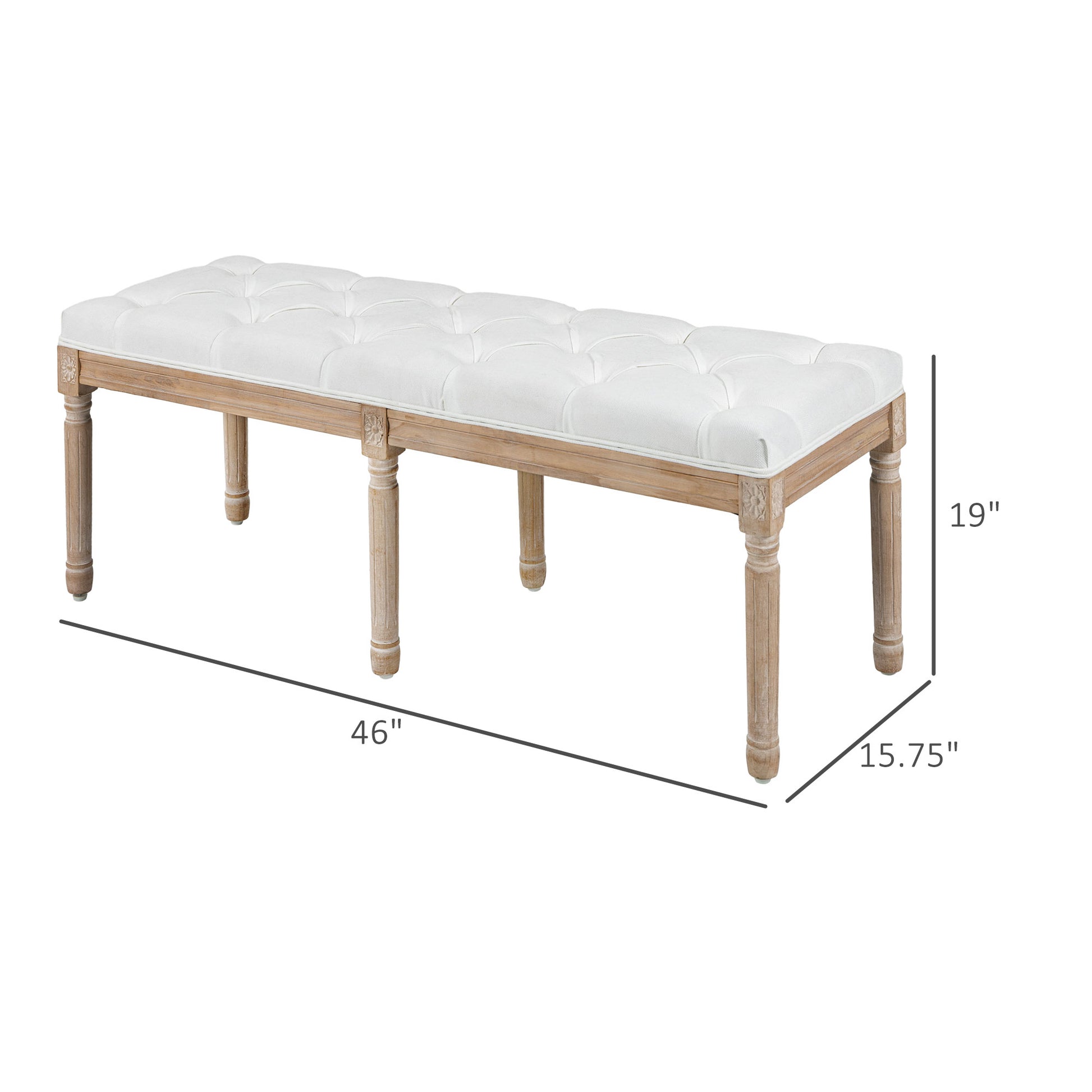 Homcom 46" End Of Bed Bench, Upholstered Bedroom Bench, Cream White Cream White Polyester