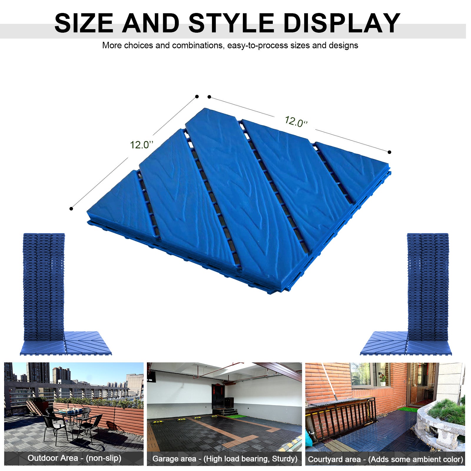 Plastic Interlocking Tiles, 44 Patio Tiles, 12" X 12" Wave Pattern Connected Waterproof Easy To Attach Outdoor All Weather Use, Suitable For Poolside Balconies Backyard Patio Deck Tiles, Blue Blue Garden & Outdoor Hdpe