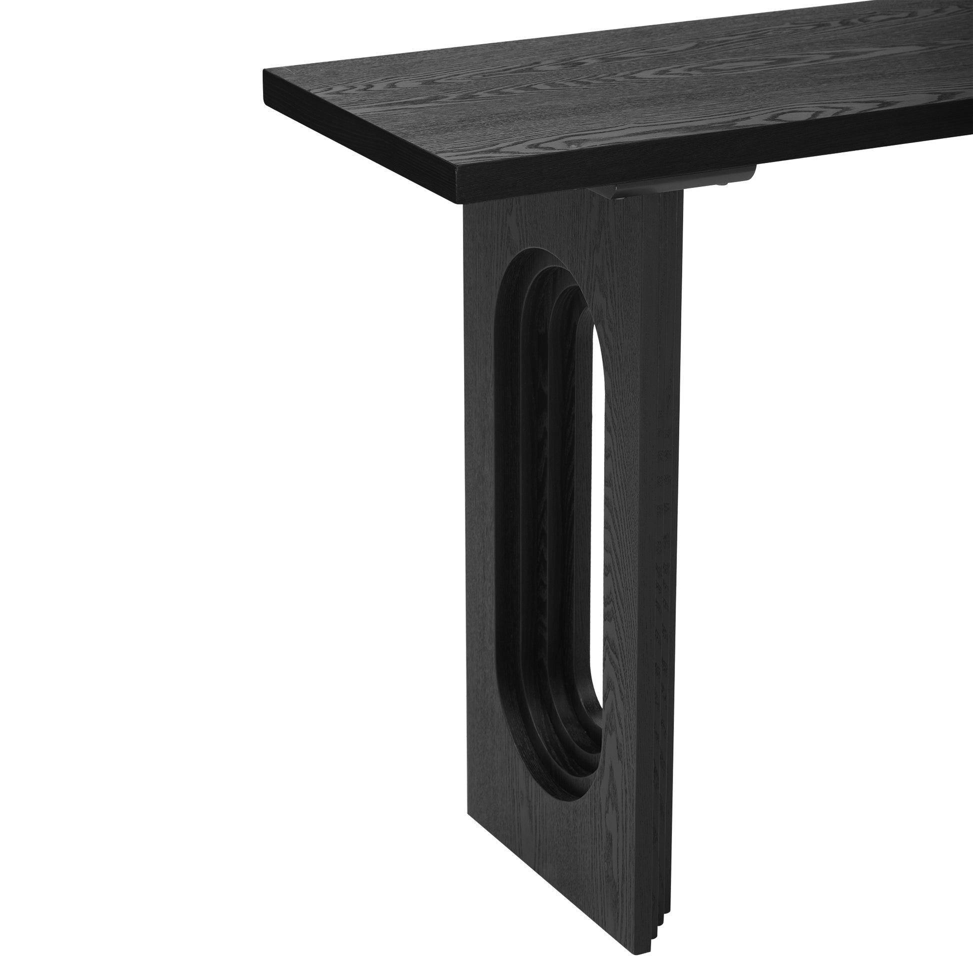 Uniquely Designed Console Table Made Of Fraxinus Mandschuric Solid Wood Veneer,With Distinctive Round Hollow Legs, Suitable For Foyer, Living Room, Or Hallway. Black Mdf