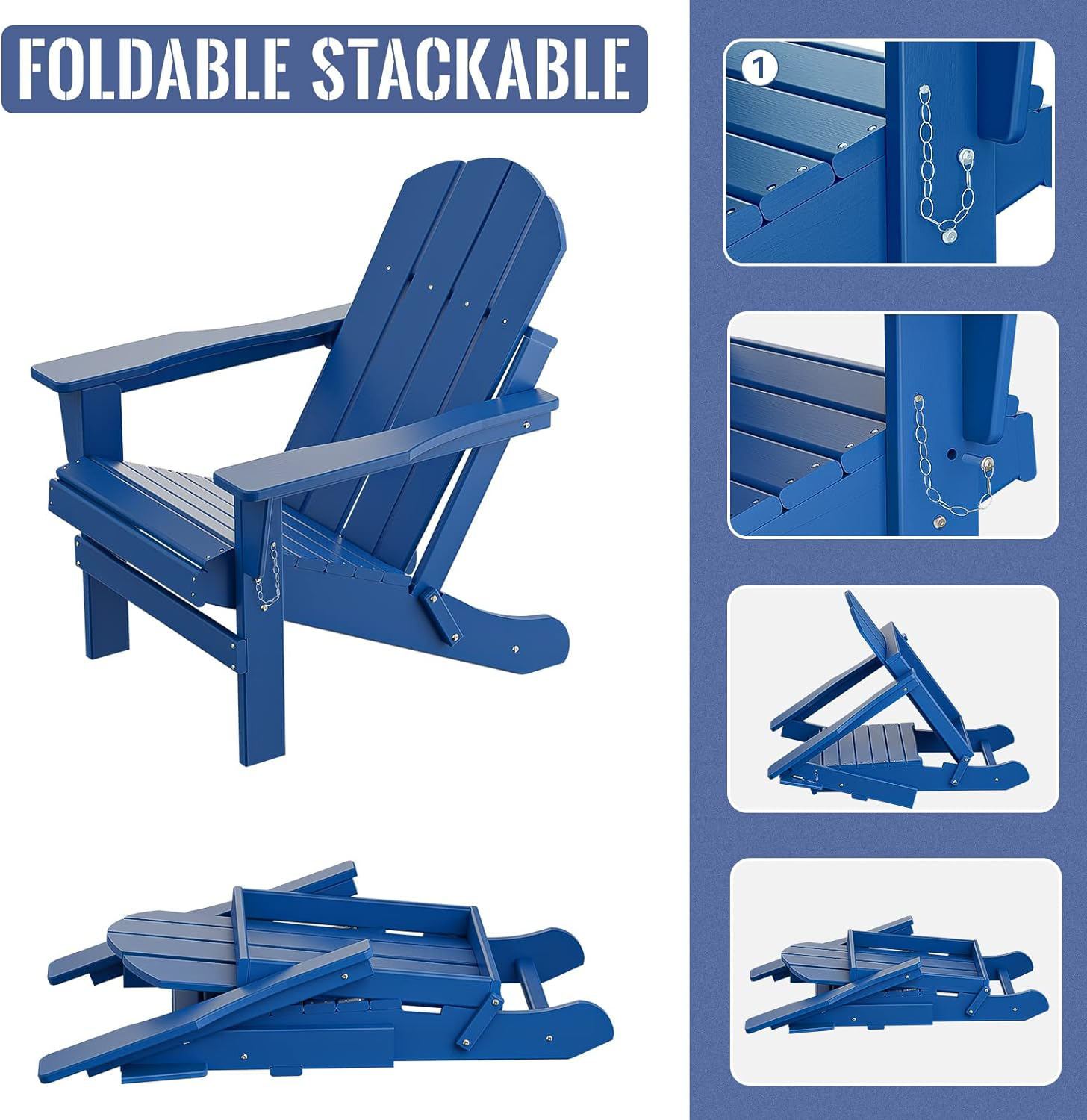 Folding Adirondack Chair, Relaxing Stackable Arm Rest Ergonomic Hdpe All Weather Adirondack Chair No Adirondack Navy Blue Uv Resistant Frame Garden & Outdoor American Design,American Traditional Complete Patio Sets Hdpe