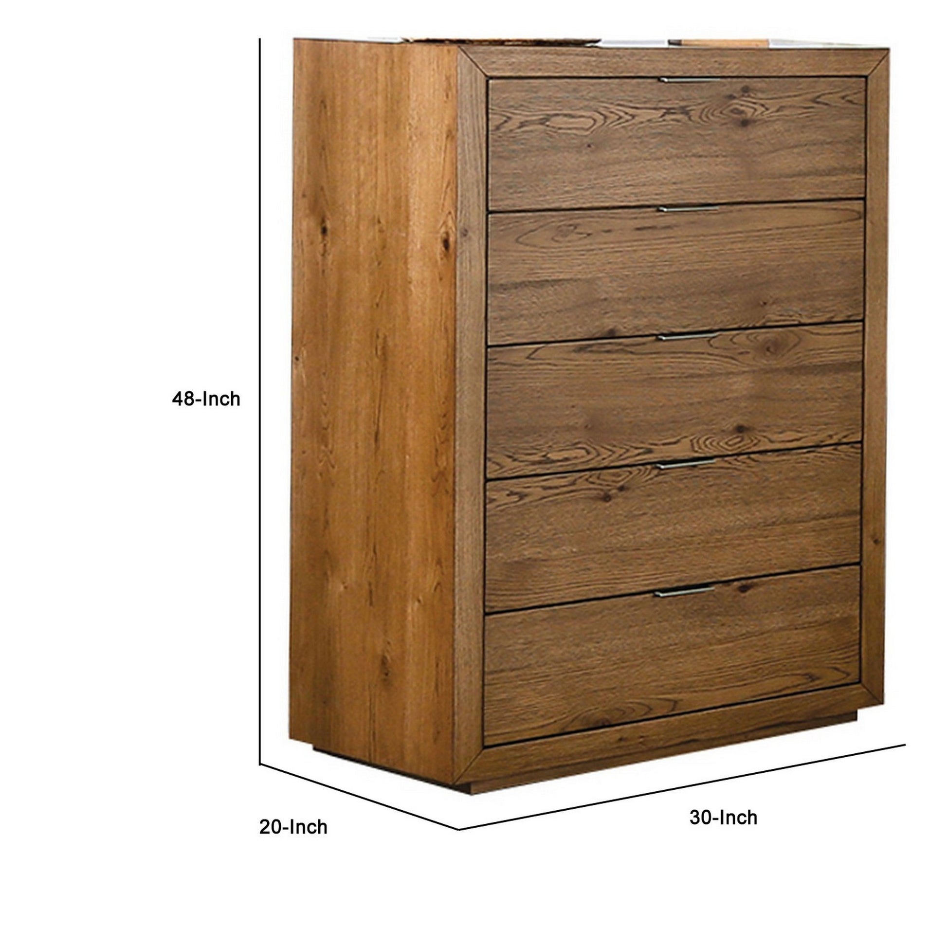 Lier 48 Inch Tall Dresser Chest, Brown Wood, 5 Drawers, Integrated Han Lier 48 Inch Tall Dresser Chest, Brown Wood, 5 Drawers, Integrated Han