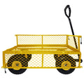 3 Cu. Ft. 300 Lbs. Capacity Removable Sides Metal Steel Mesh Heavy Duty Utility Wagon Outdoor Garden Cart In Yellow Yellow Steel