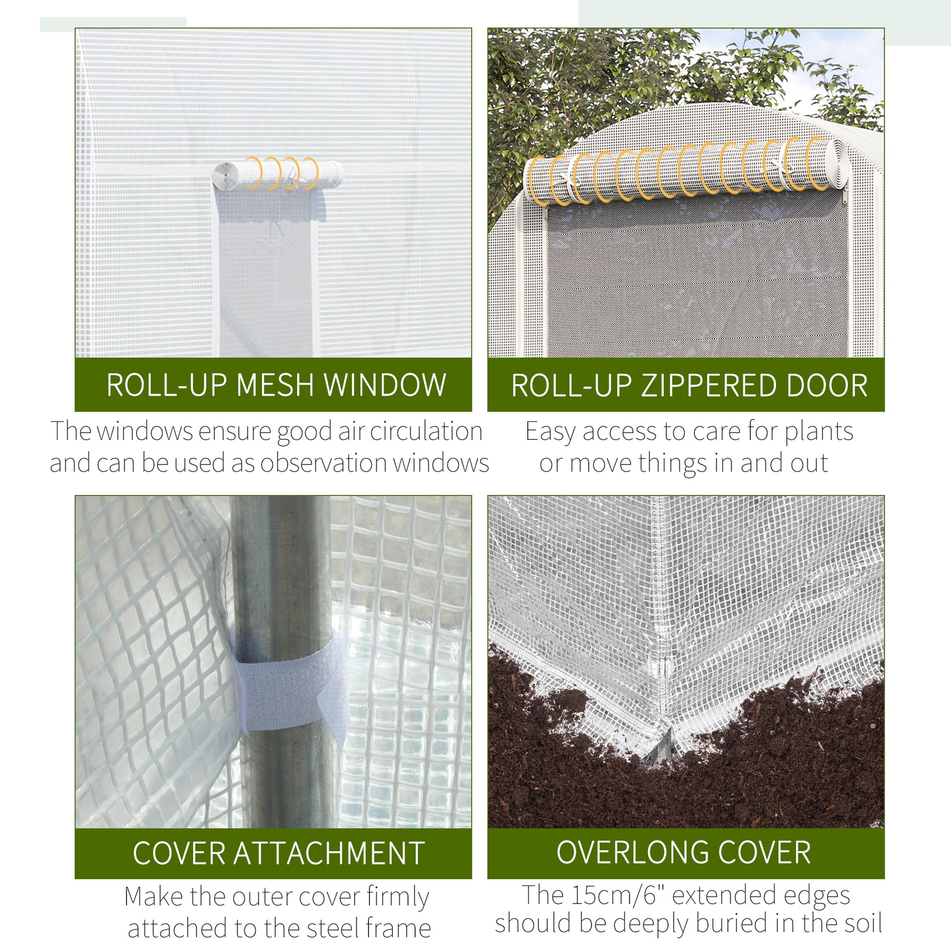 Outsunny 15' X 7' X 7' Walk In Tunnel Greenhouse, Large Garden Hot House Kit With 6 Roll Up Windows & Roll Up Door, Steel Frame, White White Steel