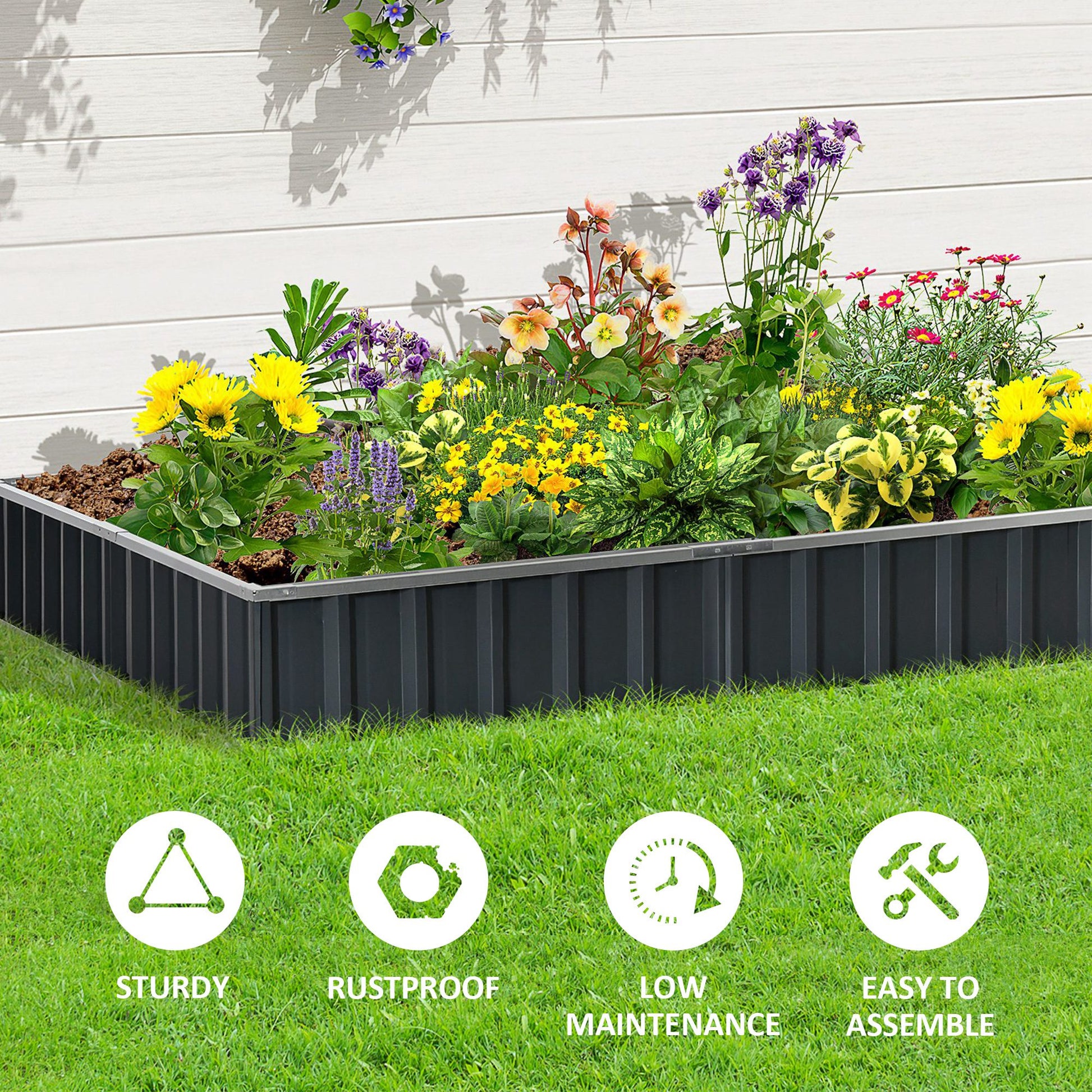 Outsunny 8.5' X 3' X 1' Raised Garden Bed, Galvanized Metal Planter Box For Vegetables Flowers Herbs, Dark Gray Dark Gray Steel