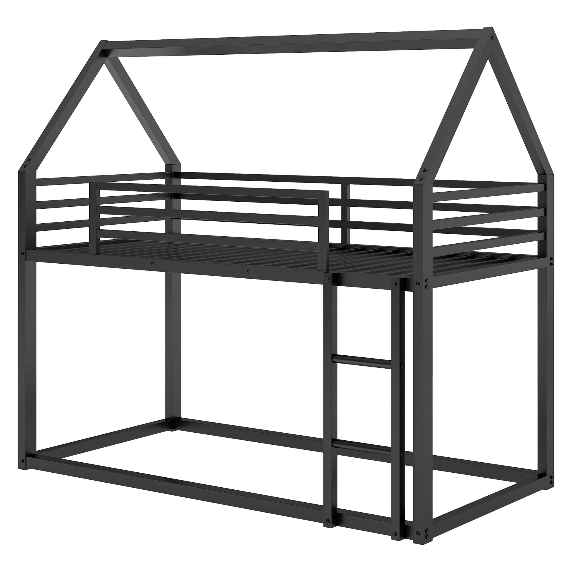 Twin Over Twin House Bunk Bed With Built In Ladder,Black Twin Black Metal