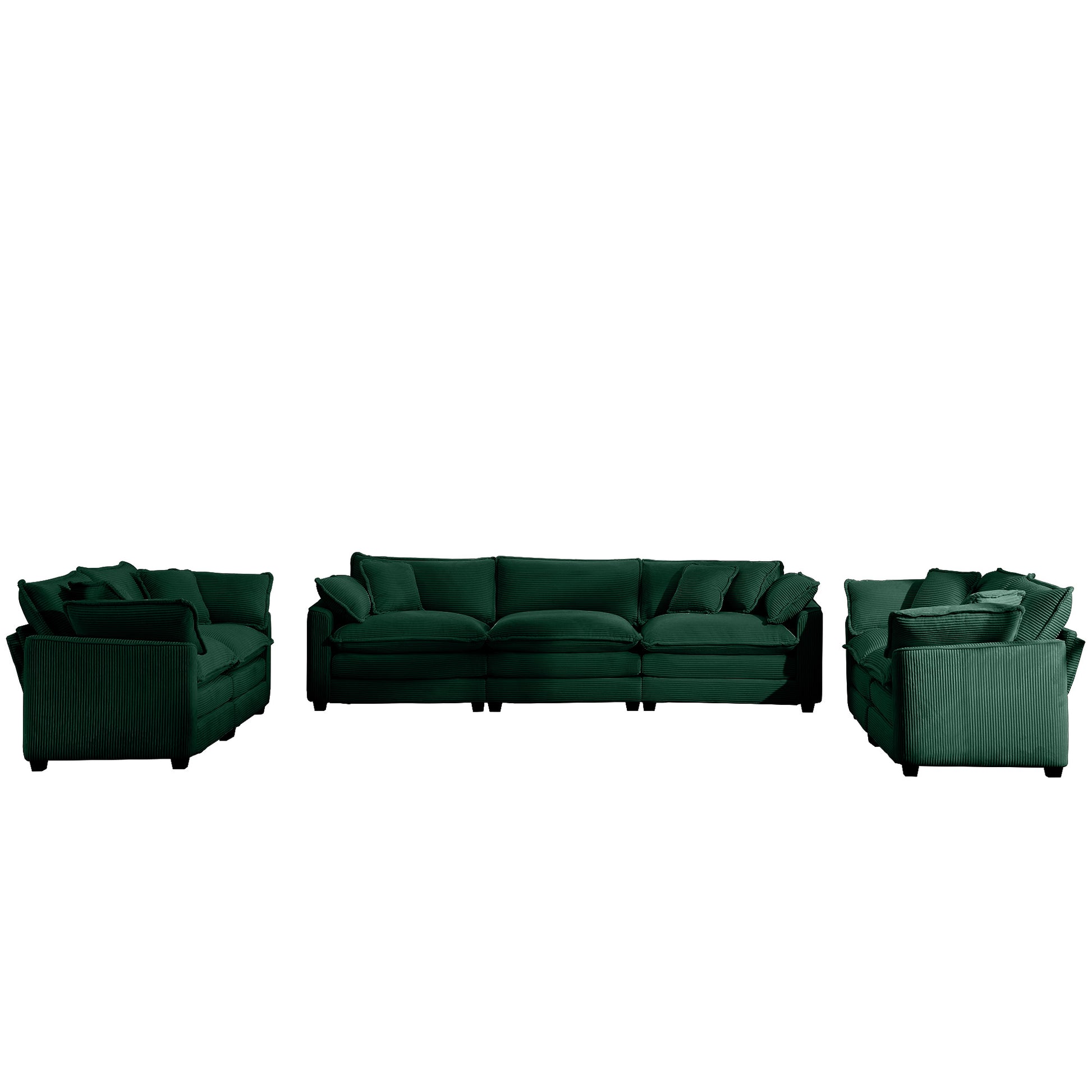 Modern Fabric Living Room Sofa 2 Piece Set, One 2 Seater Sofas, One 3 Seater Sofas Sofa With 8 Cushion Upholstery Large Deep Seat Recliner, Green Corduroy Fabric Green Corduroy 7 Seat
