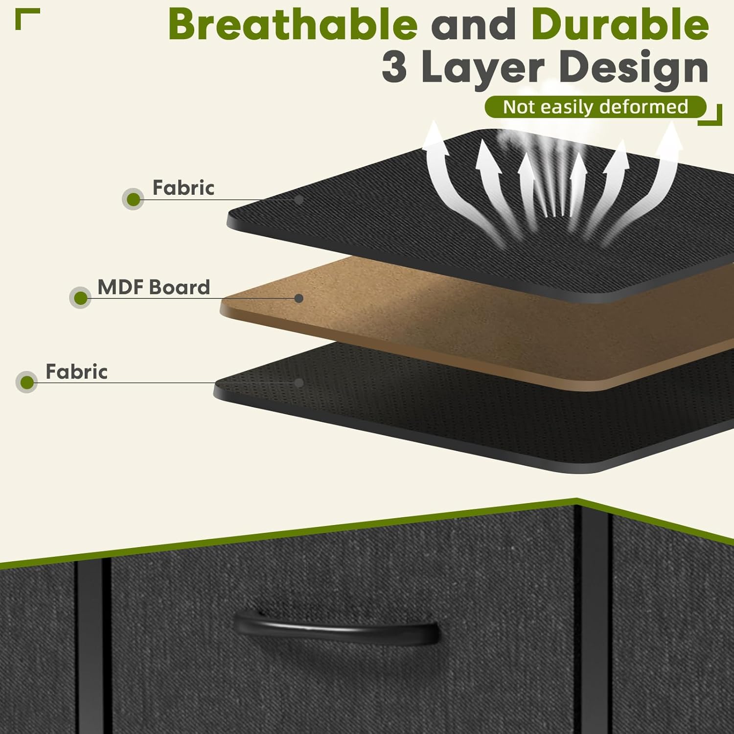 5 Drawers Dresser For Bedroom, Kidsroom Furniture, Wide Chest Of Drawers, Storage Organizer Units With Fabric Bins For Closet, Entryway, Metal Frame, Waterproof Wood Top, Adjustable Feet Black Wood