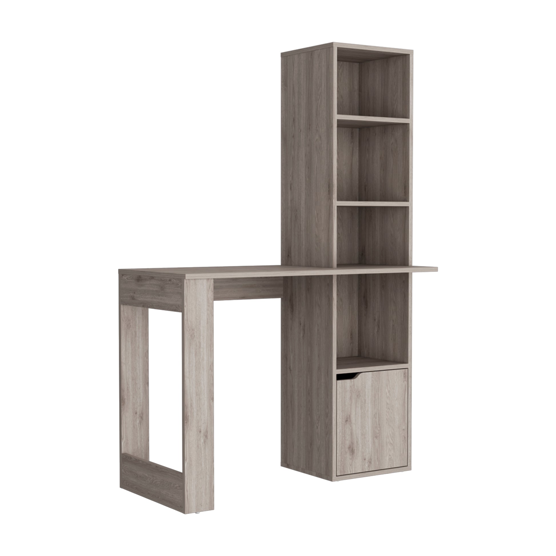 Oiwa Computer Desk With Bookcase And Cabinet Grey Particle Board Engineered Wood