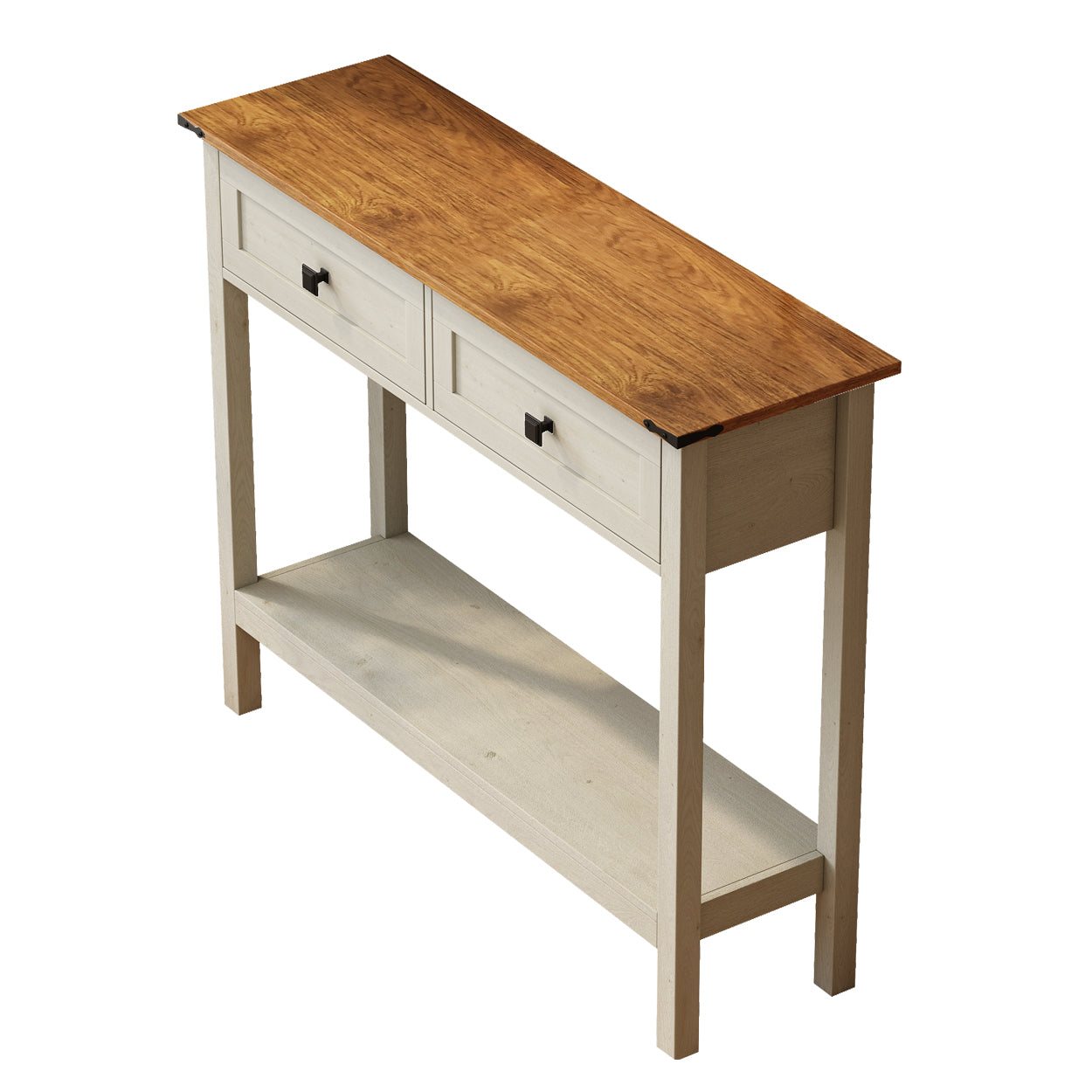 Farmhouse Style Console Table With 2 Drawer And Bottom Storage Shelf For Entryway, Rustic Side Table With Storage Drawer And Shelf For Living Room, Hallway Antique White Primary Living Space Farmhouse,Rustic Freestanding Drawers Console Tables
