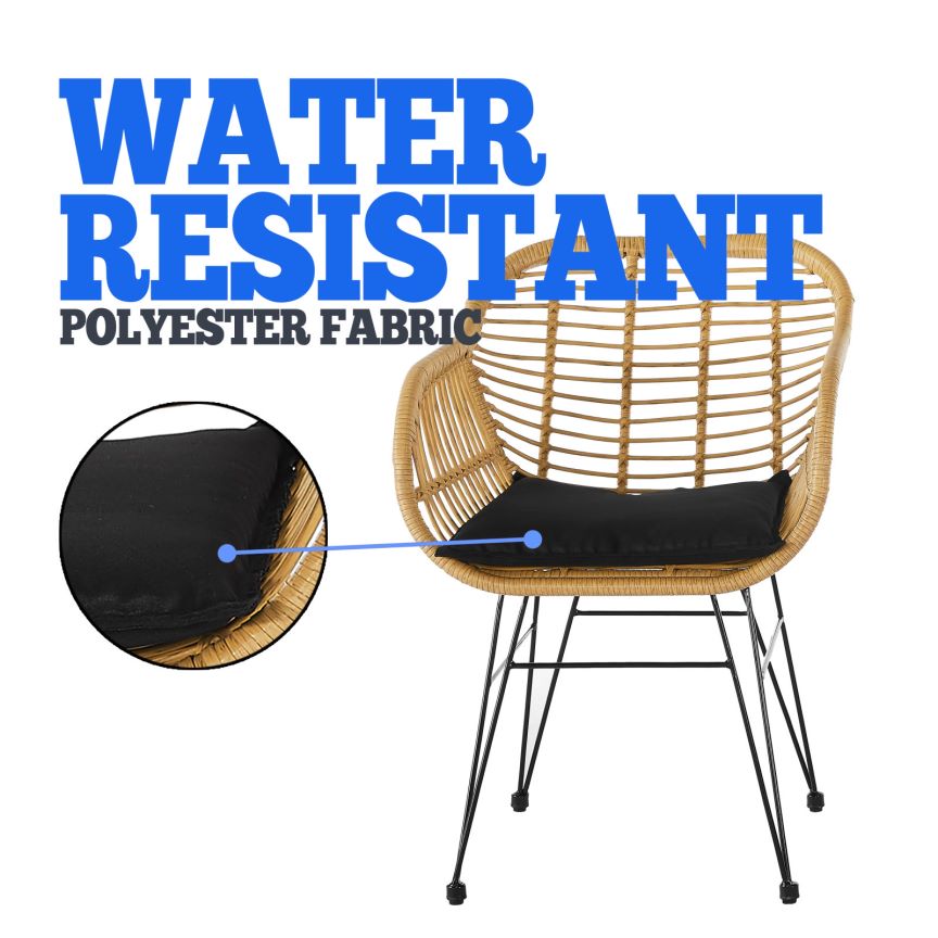 St.Lucia 3Pc Casual Outdoor Set Natural With Black Blue Cushion Black Brown Pe Rattan Iron