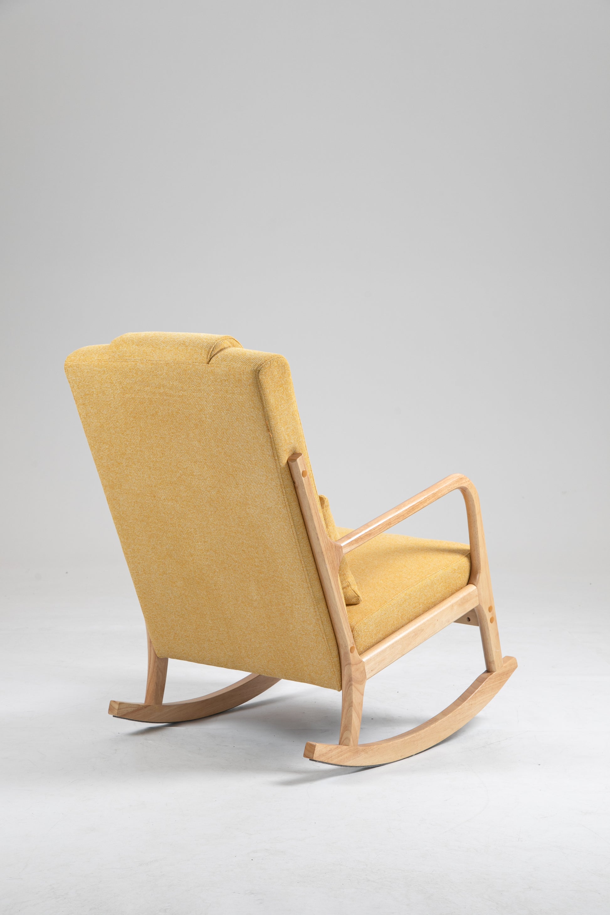 Rocking Chair Upholstered Fabric Rocking Armchair Indoor With High Backrest Glider Chairs And Lumbar Pillow For Living Room Yellow Linen