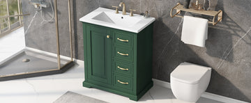 30" Bathroom Vanity With Sink, One Package, Green Bathroom Cabinet With Drawers, Solid Frame And Mdf Board Green Solid Wood Mdf