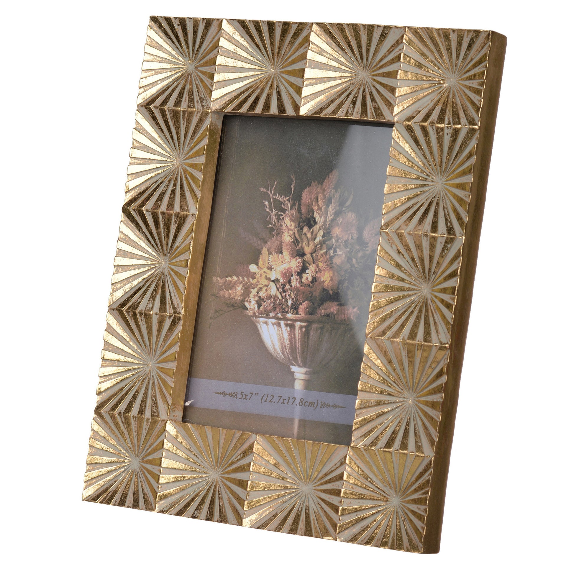 Rectangular Shaped Polyresin Photo Frame With Mirror And Pyramid Like Designgold Gold Polyresin