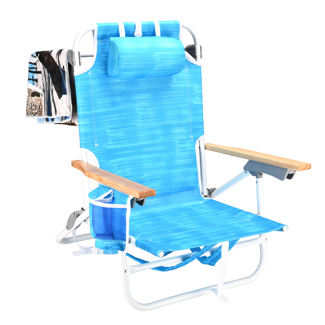 1Pcs Backpack Beach Chairs For Adults Beach Towel Backpack Beach Chairs For Adults 5 Position Chair With Pouch Folding Lightweight Positions Back Pack 13 Inch High No Aqua Blue Water Resistant Frame