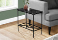 Accent Table, Side, End, Narrow, Small, 2 Tier, Living Room, Bedroom, Black Marble Look Laminate, Black Metal, Contemporary, Modern Black Mdf