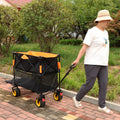 Big Large Capacity Folding Cart Extra Long Extender Wagon Cart Folding Wagon Garden Shopping Beach Cart Black Orange Black Garden & Outdoor Iron,Oxford Fabric