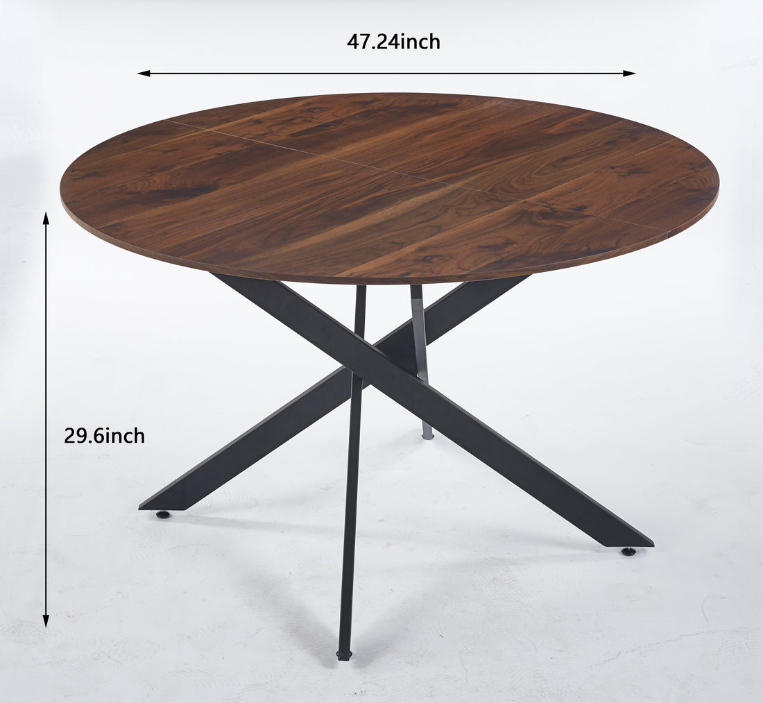 47.2Inch Round Dining Table,Office Table,Coffee Table,120X120X75Cm,Cross Leg Brown Mdf