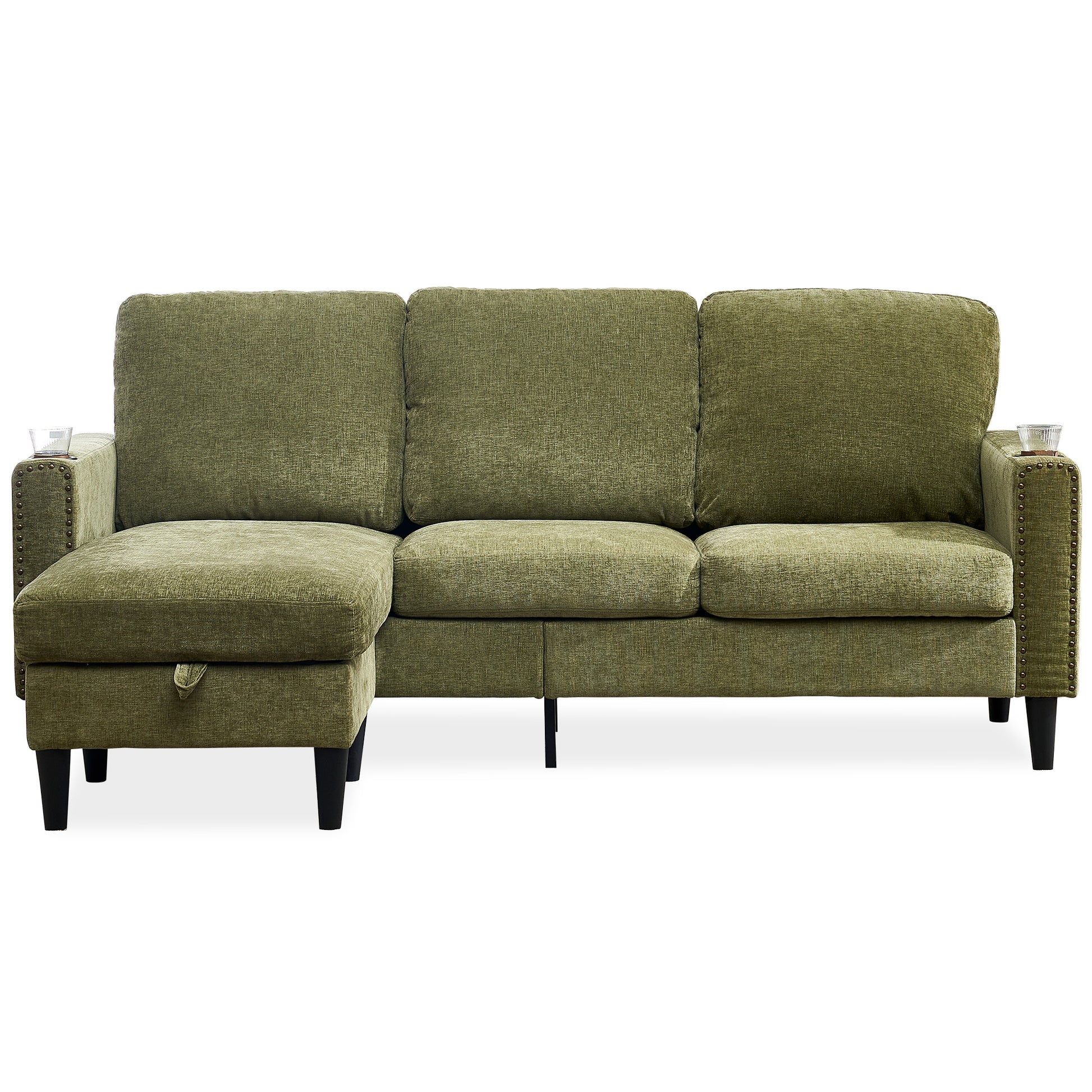 Modern Design Chenille 3 Seater L Shape Sectional Sofa With Storage Chaise For Apartment, Studio, Office,Living Room,L Shape Green Green Chenille Metal Primary Living Space Soft Modern Foam Foam