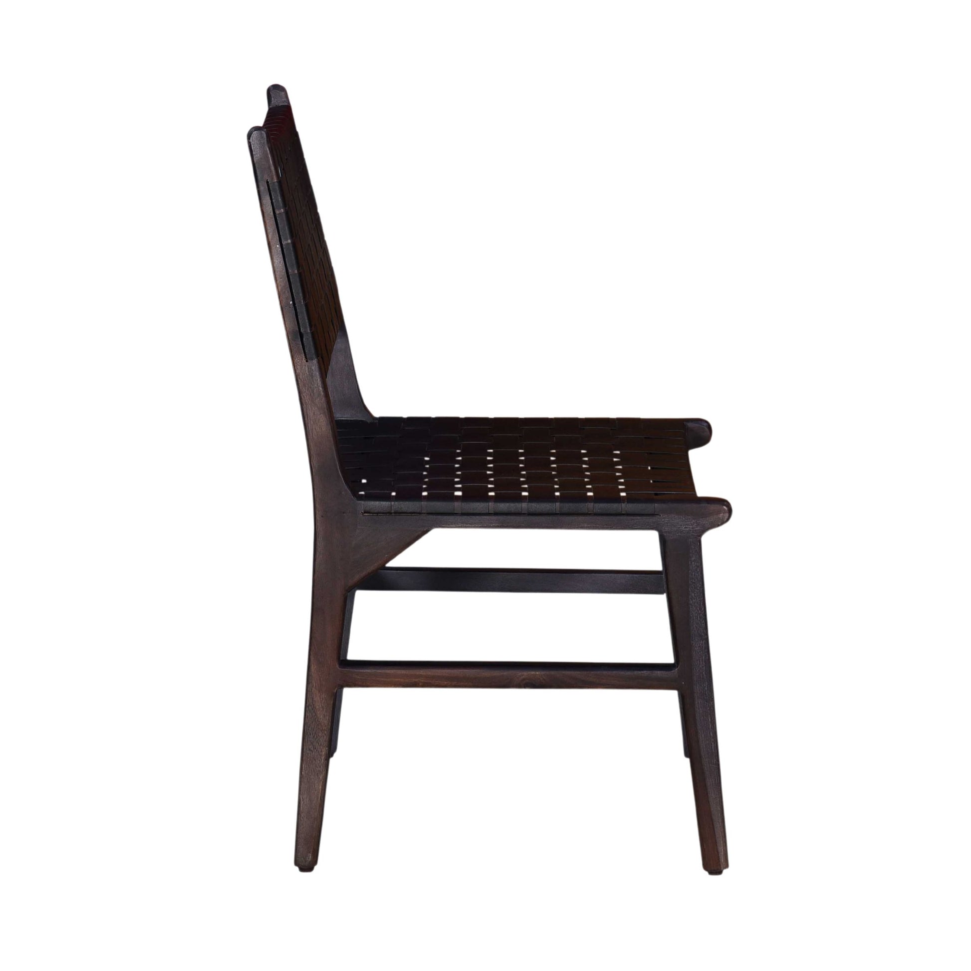 Upholstered Dining Chair Set Of 2, Genuine Leather Woven Side Chair, Rustic Hardwood Frame, Black Wood Geometric Black Dining Room Rectangular Rustic Dining Chairs Set Of 2 Leather Wood