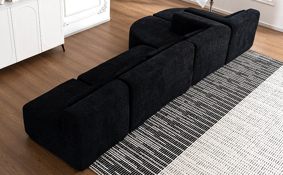 143.7" Upholstered Sofa Free Combined Sofa Couch With Two Chaise Lounge And Five Back Pillows For Living Room, Black Black Foam Polyester 5 Seat