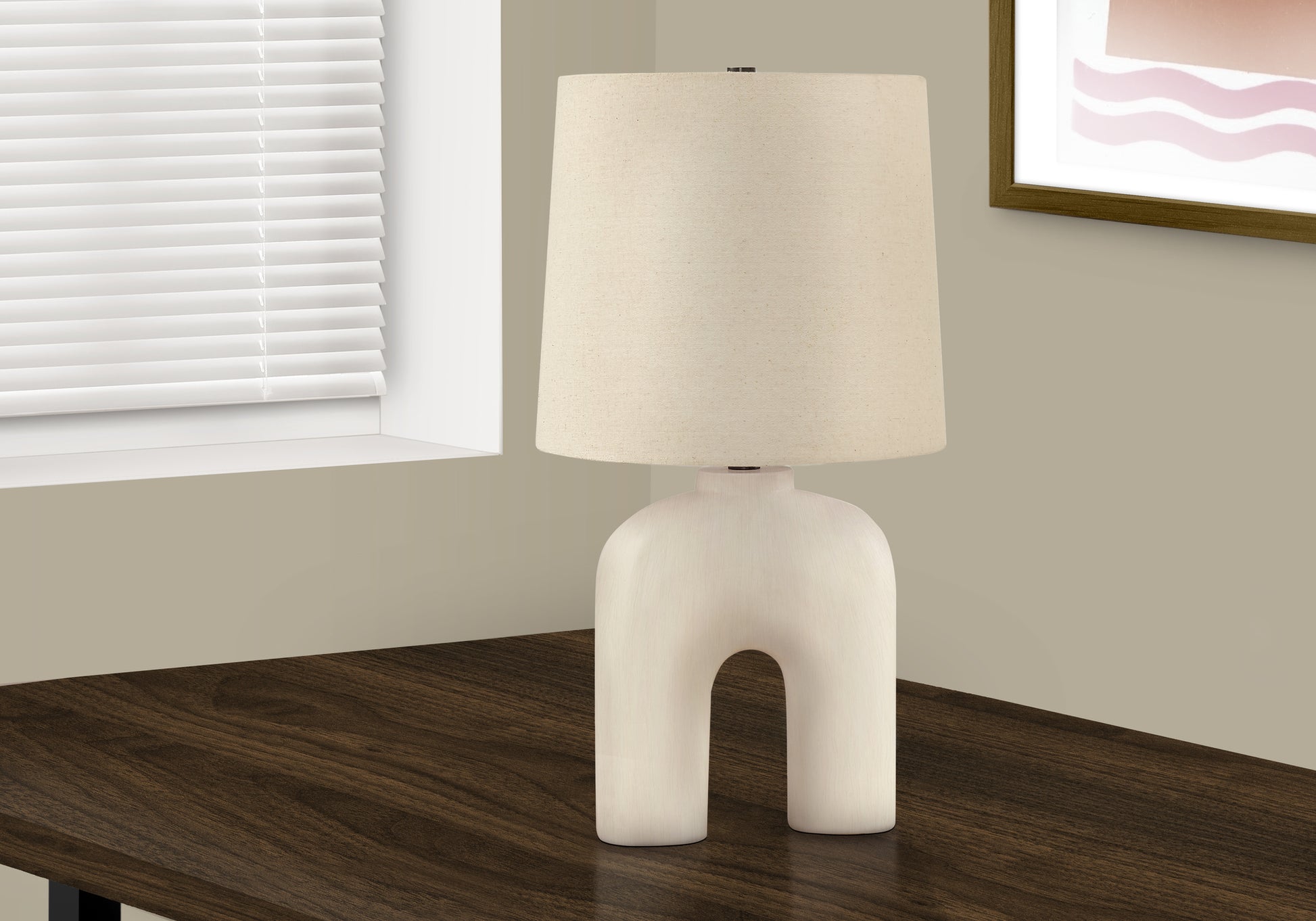 Lighting, 25"H, Table Lamp, Cream Resin, Beige Shade, Modern Cream Polyresin