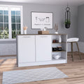 Ginger Kitchen Island, Three Open Shelves, Two Cabinets White Dark Brown Multicolor Dining Room Modern Rectangular Stationary Kitchen Islands Particle Board Particle Board Medium 40 55In