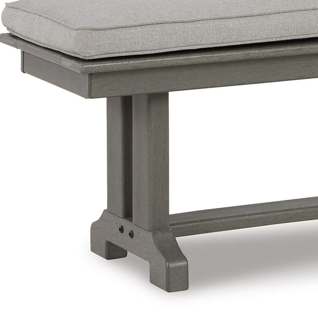 Vrai 54 Inch Outdoor Bench, Gray Wood Frame, Trestle Base, Cushioned Seat Gray Hdpe