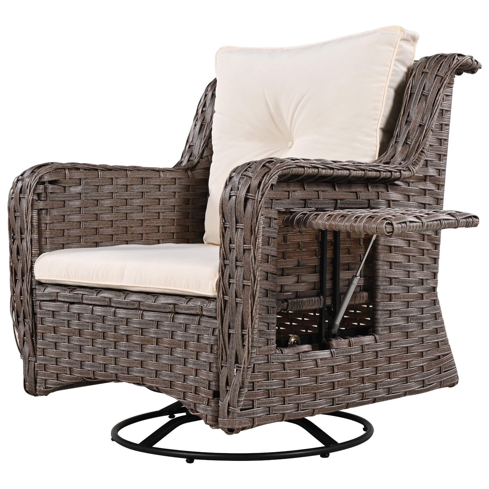 K&K 5 Pieces Outdoor Patio Furniture Set With Pet House Cool Bar And Retractable Side Tray, Rattan Wicker Patio Swivel Rocking Chairs Set Of 2 With Ottomans For Backyard, Porch, Balcony, Beige Yes Rocker & Glider Brown Beige Seats 2 Weather Resistant